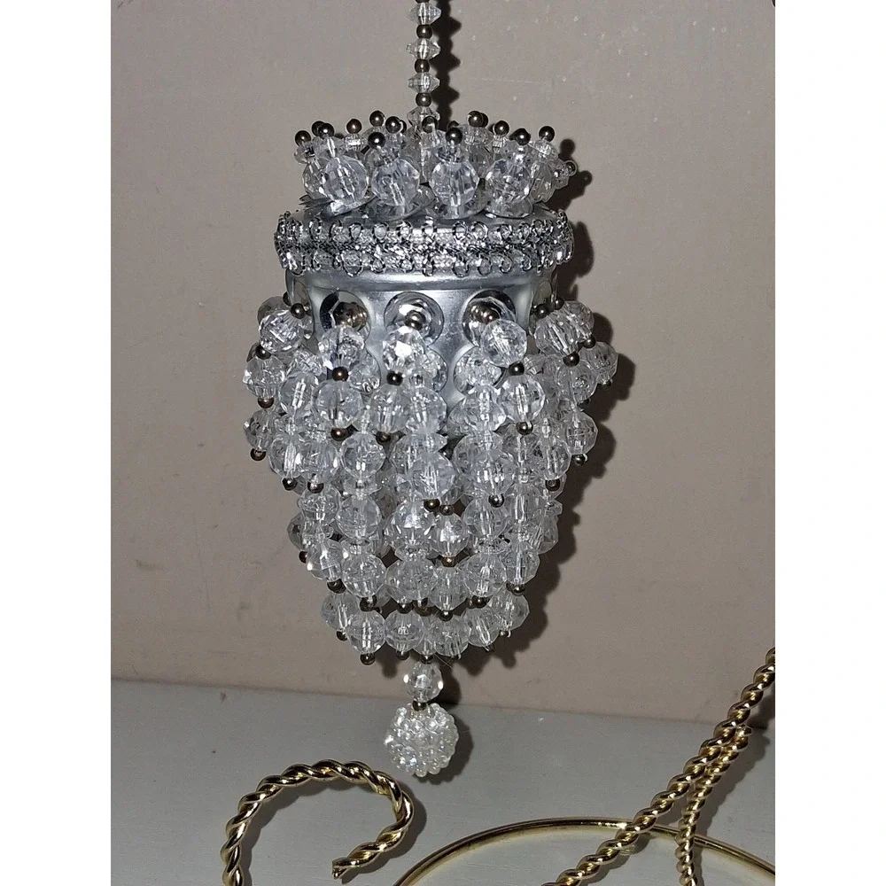 Vintage Beaded Chandelier Christmas Ornament Clear Crystal Acrylic 5